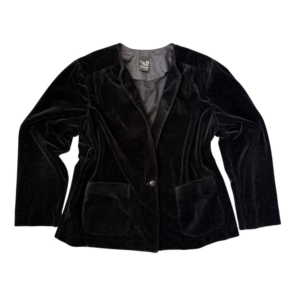 Vintage Black Velvet Blazer Witchy Glam Corporate Goth Jacket Party Top L
